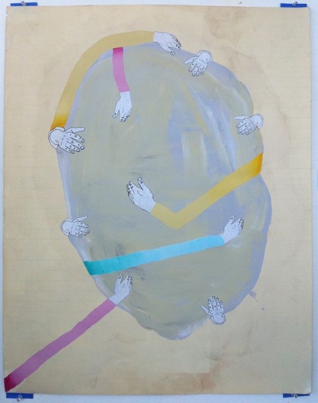 “Group Hug”, 2012, Mixed Media on Paper, 24″ x 14″, $200