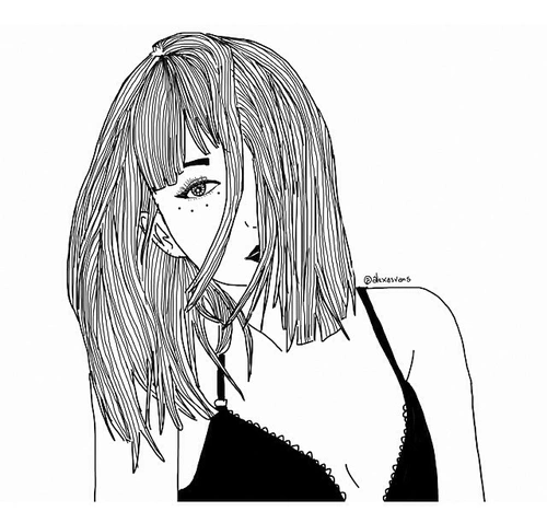 Drawing Art Hair Girl Fashion Hippie Style Hipster Black Draw Line