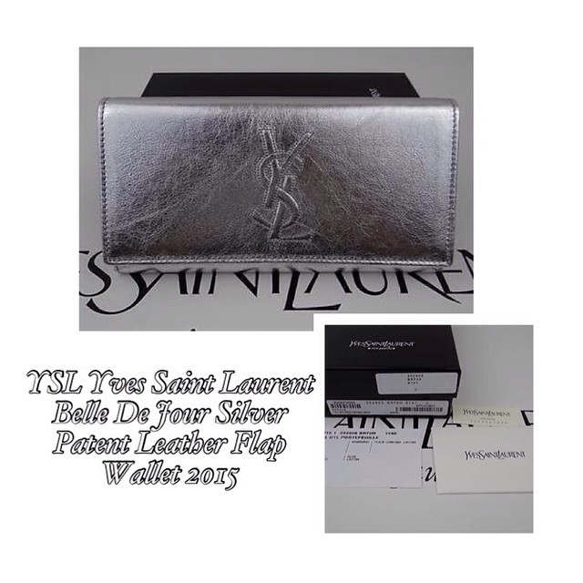 ysl silver patent leather wallet  