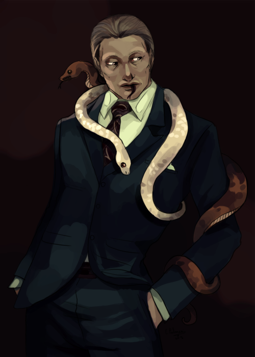 Colored version of @hannibalartblog&rsquo;s drawing! I like to think the snakes are named Will and Mischa.