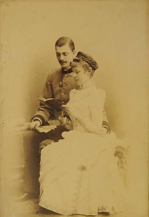 Marie-Valerie daughter of Empress Elisabeth with her husband Franz-Salvator
This marriage  was one of the few happy events of Elisabeth&rsquo;s later life.
On that occasion she laid aside her mourning for a pale gray silk gown, and for the first time since Rudolf&rsquo;s death made an effort to smile and appear cheerful.