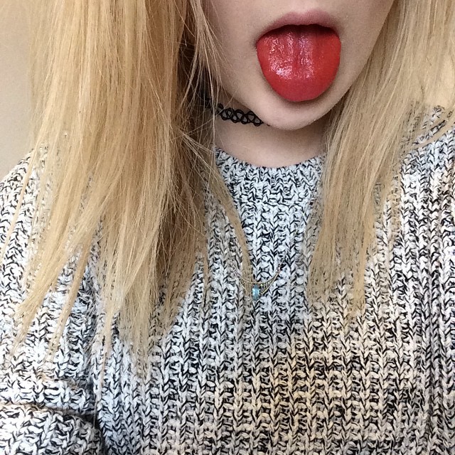 yes I&rsquo;m 12. #me #redtongue #blonde #selfie #silly