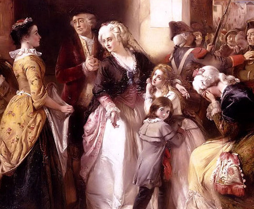 Detail from The arrest of Louis XVI and his family at the house of the registrar of passports, at Varennes in June, 1791 by Thomas Falcon Marshall. 1854.