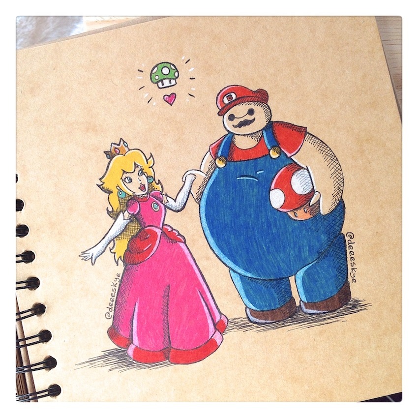 Baymax dressed as Mario with Princess Peach :)