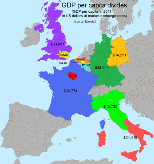 Some West European countries regional resentments explained by GDP per capita.