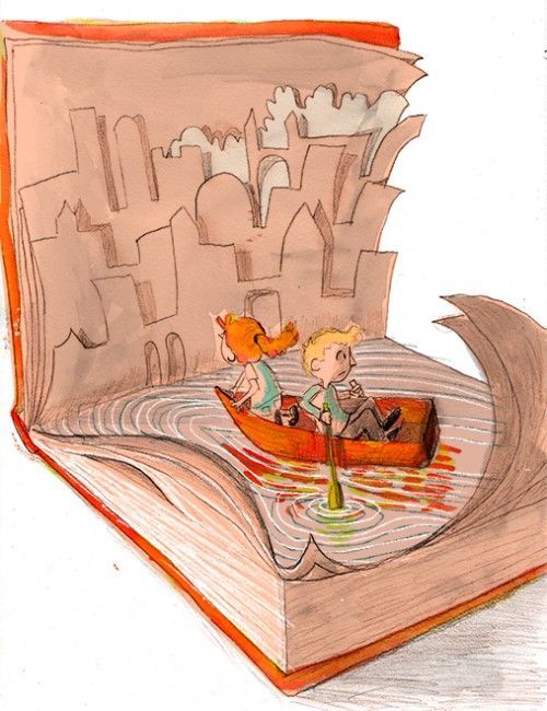 Navegando entre las páginas del libro (ilustración de Corey R. Tabor)