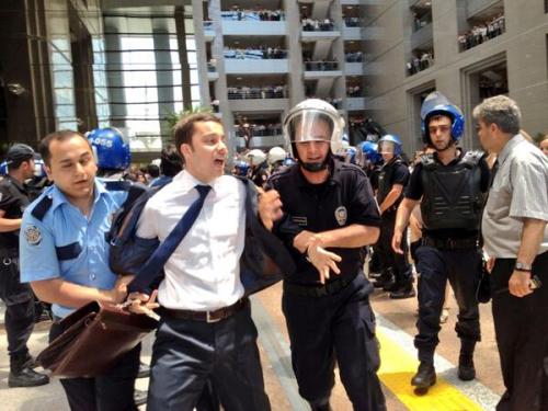 occupygezipics:

More disturbing images of lawyers taken from the Justice Hall by the police.
