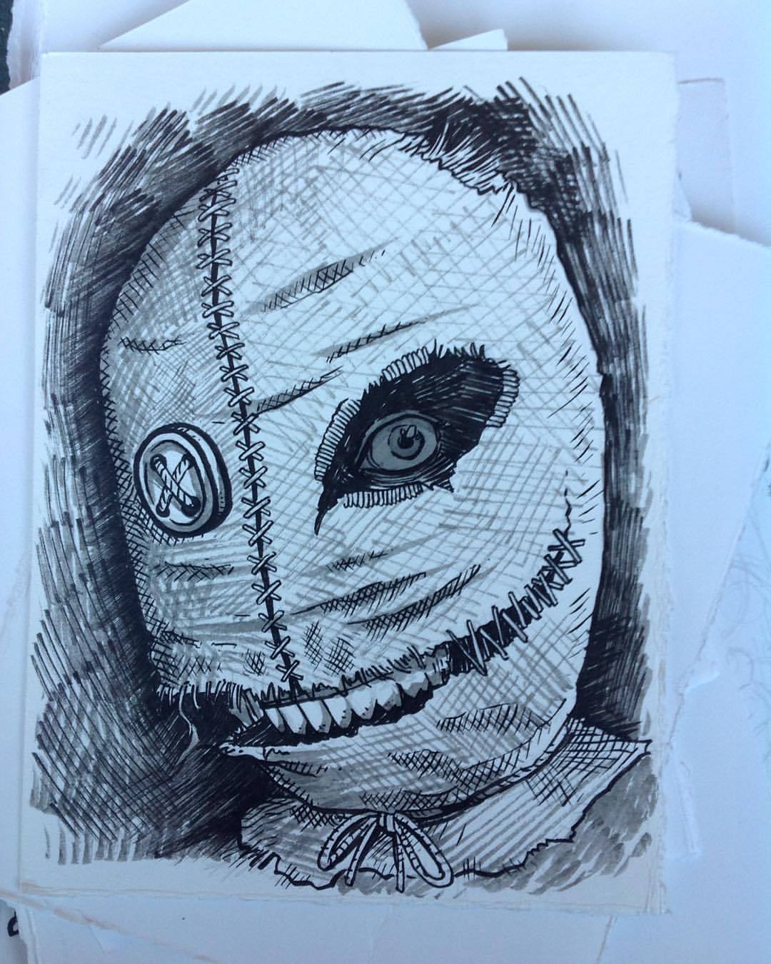 Day 18 of #drawlloween is a Mask. #sketch #sketches #sketchbook #drawing #doodle #halloween #scary #creepy #monster #ink #inkwash #inktober