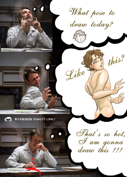 monkeyscomics:

{💗🍴 Hannibal} Fanart artlists are all like that, right? ;DPoor Hanni, just him and his imagination…

Hannibal what drugs do they have you on!??