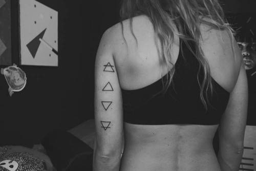 Tattoo tagged with: small, air symbol, symbols, little, tiny, earth symbol,  alchemy, tricep, black, water symbol, medium size, alijika, fire symbol |  