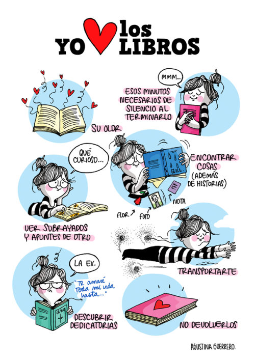 I love books / Amo los libros. Enamorada de la lectura (ilustración de Agustina Guerrero) 