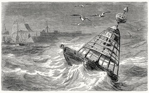 A floating beacon or buoy.

From The story of our lighthouses and lightships, by  W. H. Davenport  Adams, London, 1891.

A zip file containing the six illustrations of the latest series can be downloaded at this link.

(Source: archive.org)