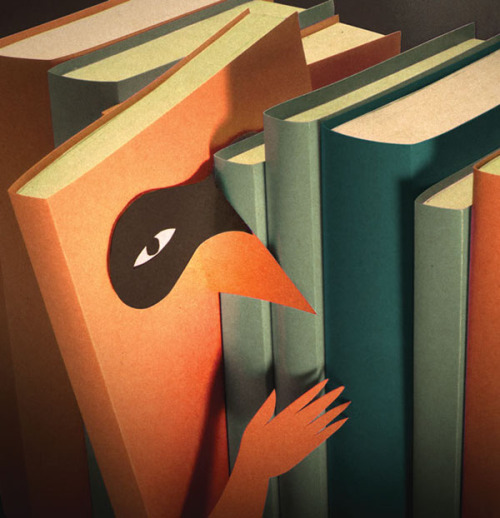 Me ha parecido ver un ladrón de libros en la biblioteca (ilustración Bomboland)