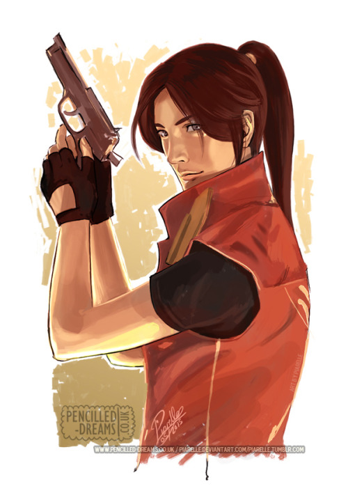 piarelle:  Claire Redfield, RE2/ RE Darkside Chronicles style (I did this a few months ago but I forgot to upload it before ^^; ). (Photoshop CS2, 72 dpi)  —– Artwork © Piarelle 2015.  Resident Evil © Capcom (Please do not repost my art to third party websites without my permission. Thank you!) My website: www.pencilled-dreams.co.uk   amazing! ♥