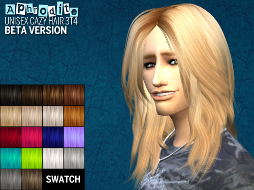 Well, hello there again! :D Simblreen is still going on, but I have a few more things for you guys! ^__________^ Remember those 3t4 hair conversions I was working on? :D Yep, they&#8217;re here, and with a little bonus too! But first&#8230;Update 16/11/2014 - FIXED THE FILES FOR INTEL VIDEO CARD USERS! Thanks to CmarNYC for the tools that allowed me to fix the conversions, sintiklia &amp; missfortunesims for some very useful tips about hair meshing/conversions for TS4 in general and starcasm for testing my files and constantly giving me very quick feedback about it! &lt;3WARNING: alpha hair meshes in TS4 are still being figured out and are nowhere near perfect. I&#8217;m releasing these as a &#8220;beta&#8221; version. An updated version will be released as soon as hair conversions/mesh editing are completely figured out. Please read *all* the infos below before you download these!Warning #2: as usual, I have tested these and haven&#8217;t experienced any crashes nor issues, aside from the ones that I&#8217;m going to list below. If you have troubles, however, please let me know. Send me a message with infos on your OS, game version, the process you followed to install your CC (here is a guide on how to install CC for TS4), infos on other CCs you may have and basically ANY information you may think is useful. Also, do not disappear after the first message and be prepared to give additional feedback, especially if I send you additional testing files and/or request more infos. Your help is extremely important for me to be able to fix any issue!So, now that we&#8217;re done with warnings&#8230; some infos on the hair! :D ● Chain Reaction: as the title says, Newsea&#8217;s Chain Reaction hair converted for TS4. Comes for both males and females, teen to elder, in Pooklet textures &amp; colors. All color swatches will show up in the correct order and have proper flags. ● Aphrodite: a hair mesh by cazycx (who kindly gave me permission to share this &lt;3). For males and females, teen to elder, comes in Pooklet textures/colors as well. Known issues: ● Helmet style: the hairs are attached to the head only, so they will clip into the sims&#8217; back and shoulders when they look up and/or to the side. Luckily it&#8217;s not *that* terrible, since the meshes aren&#8217;t very long. Still noticeable, though. ● No morphs: again, since the hair is not extremely long, the lack of morphs is *not* that bad, but know that it will clip on bigger bodies anyway.  ● No hat compatibility: both meshes will stay the same when you select hats, meaning that they will clip through all of them. I&#8217;m planning to fix this in the future, for now&#8230; hats won&#8217;t look very good :/● Hair selection glitch: something that seems to happen with other converted alpha hair meshes :/ basically, if you use these, clicking on the sims&#8217; hair in CAS later won&#8217;t automatically open the hair section as usual. You will have to go to the hair section by manually selecting the hair icon in the CAS menu. It won&#8217;t happen anymore if you switch back to an EA hair, only with alpha hair meshes. ● (Edit) No notebook mode compatibility: to make sure the transparencies show up correctly, you&#8217;ll have to turn notebook mode off, or the hair is going to look weird ;____; Here&#8217;s a pic by soloriya, so you can see what it looks like in notebook mode. ● (New -___-) Water reflection glitch: according to this post, alpha hairs won&#8217;t reflect on water when your sim goes to swim: the sims themselves will look fine, but their reflection on water, however, will be completely bald XD no idea why it happens, but just like the hair selection glitch, it seems to be a common issue for alpha hairs. DOWNLOAD NEWSEA CHAIN REACTION (BETA) HEREor HEREDOWNLOAD CAZY APHRODITE (BETA) HEREor HEREINTEL VIDEO CARD USERS:DOWNLOAD NEWSEA CHAIN REACTION (BETA) HEREor HEREDOWNLOAD CAZY APHRODITE (BETA) HEREor HERE