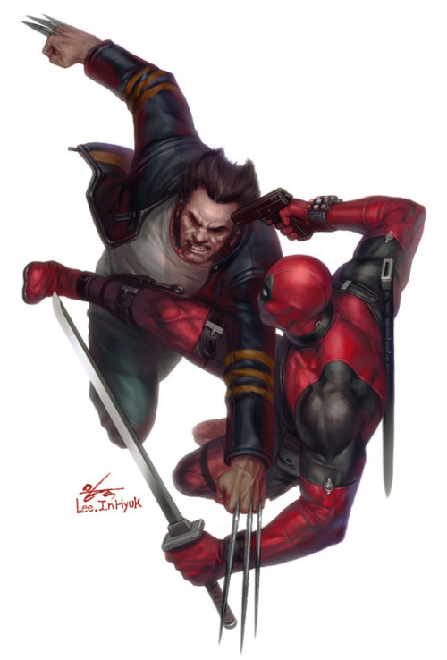 Wolverine vs Deadpool - fan art by In-Hyuk Lee