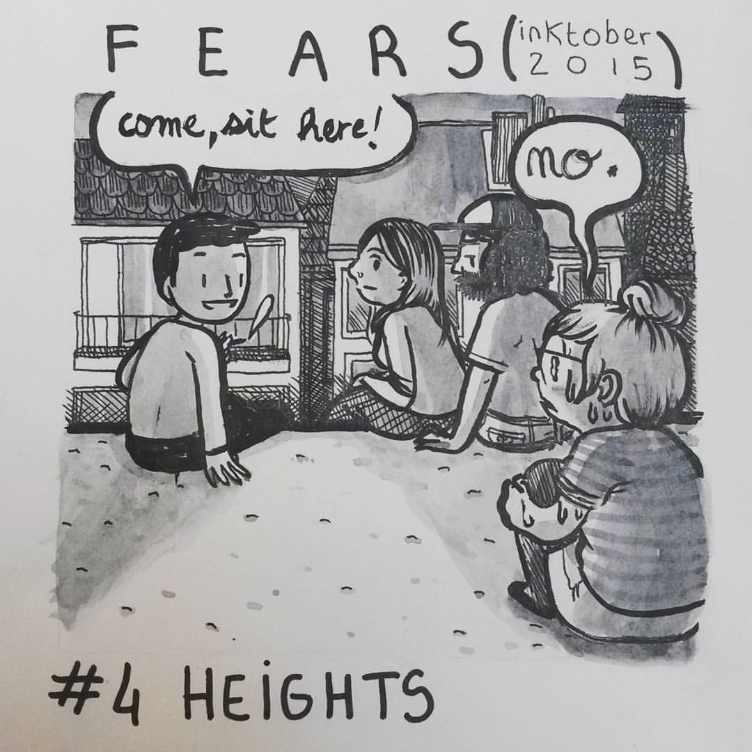 #Inktober fear n.4 : Heights and crazy friends who want me to sit on the edge of rooftops