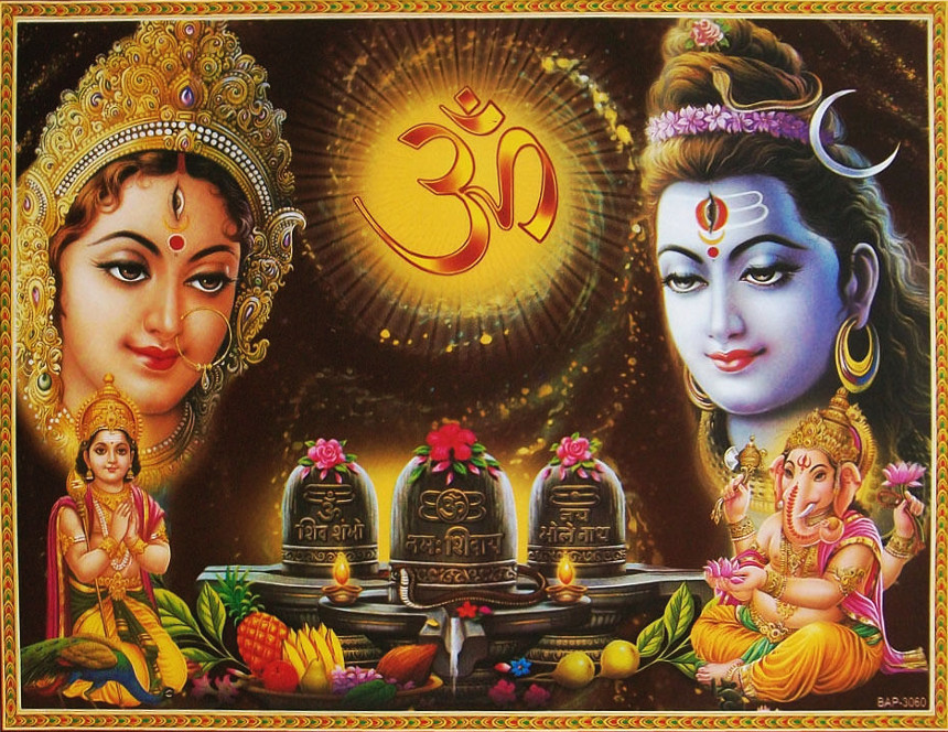 hinducosmos:  Ganesh &amp; Kartik Worship Shiva parvati  (via ebay: Indian_ash)