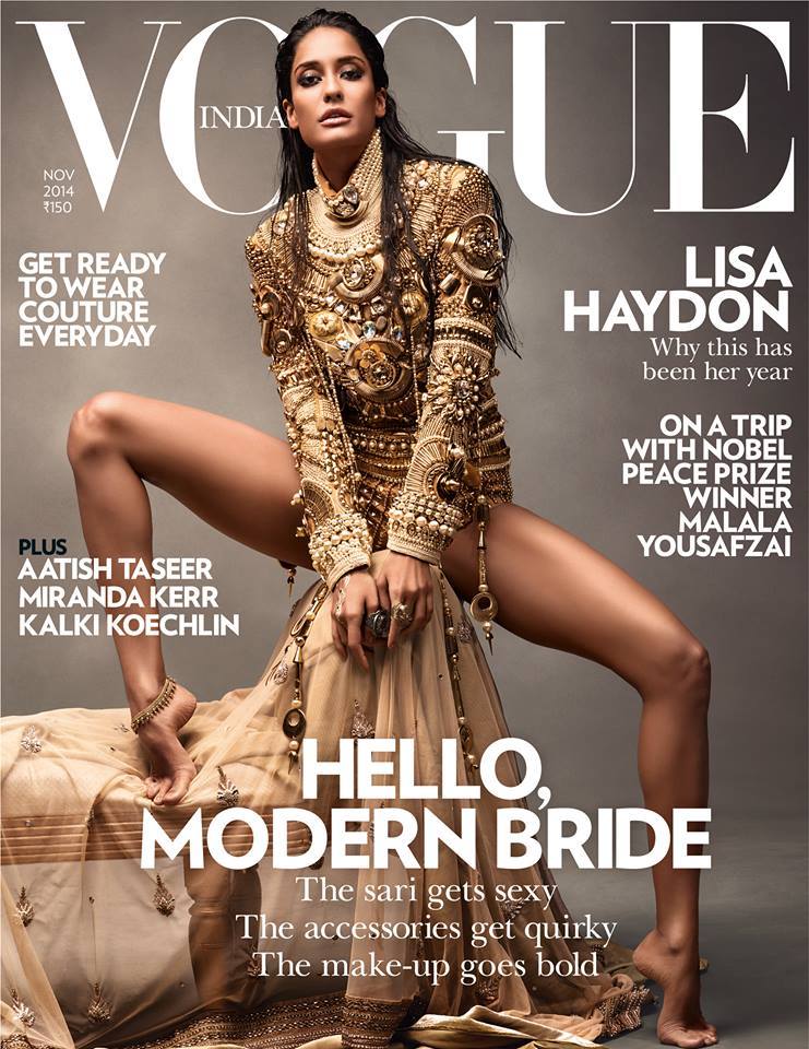 sofiazchoice:</p><br /><br /><br /><br /><br /> <p>Lisa Haydon in Manish Aurora for Vogue India November 2014