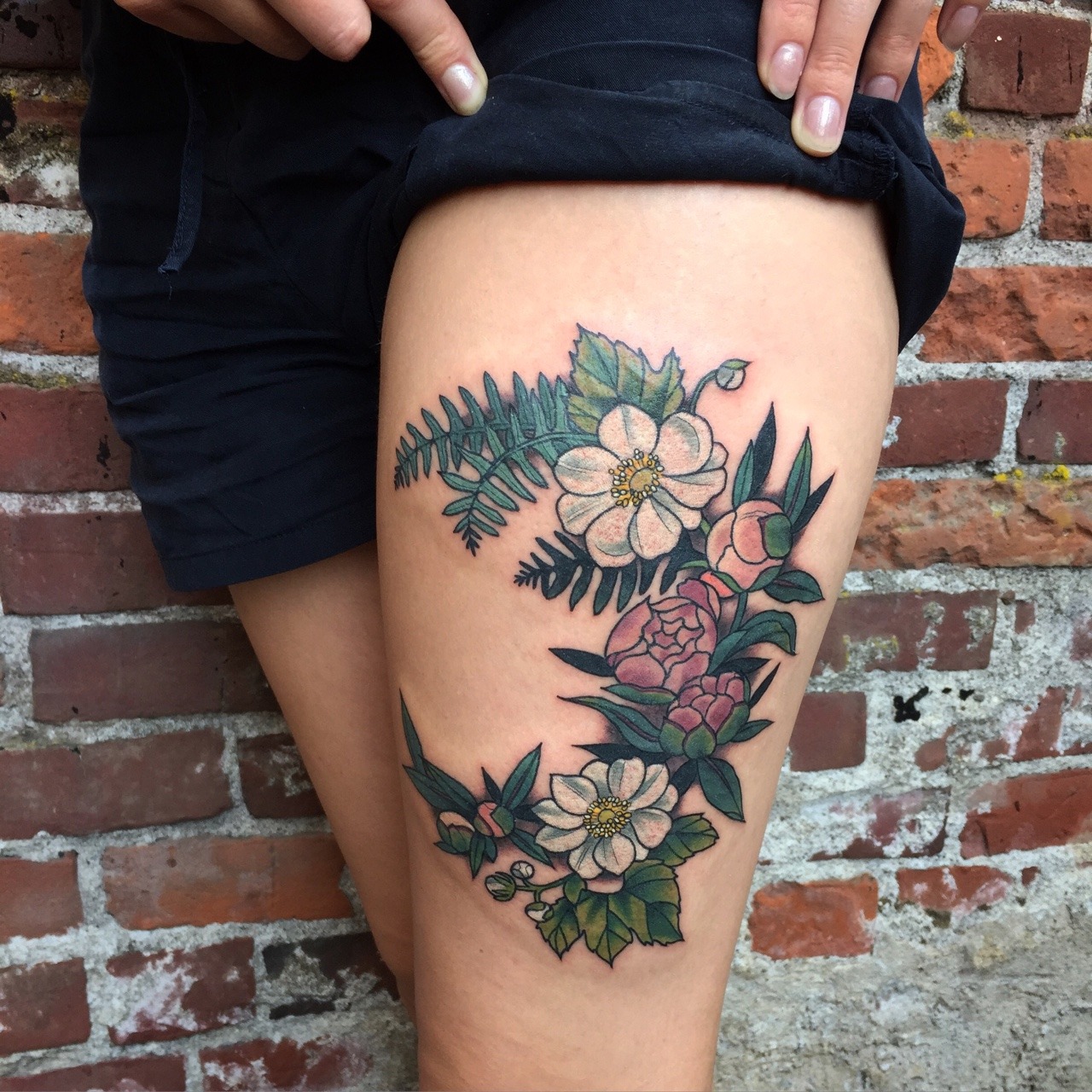 thigh tattoo flower tattoo leg tattoo floral tattoo botanical