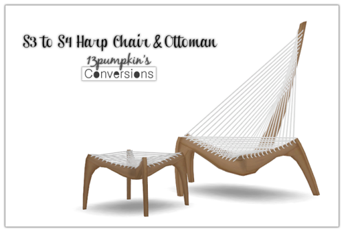 Sims 4S3 to S4 pocci Harp Chair &amp; OttomanConverted and recolored by me in peacemaker’s Wood-02 texturesDOWNLOAD