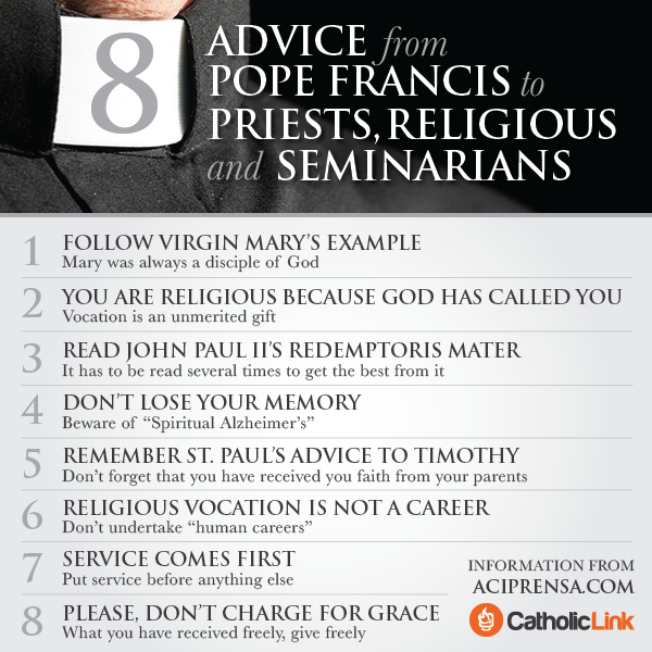 Infographic: 8 advice from Pope Francis to priests, religious and seminarians