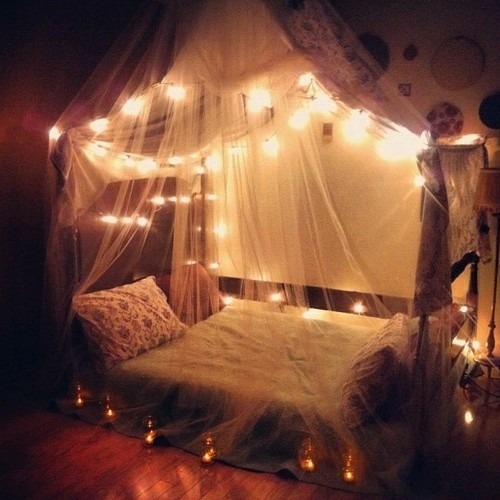 ... bedroom # decor # bed # diy # lighting # interior design # canopy bed