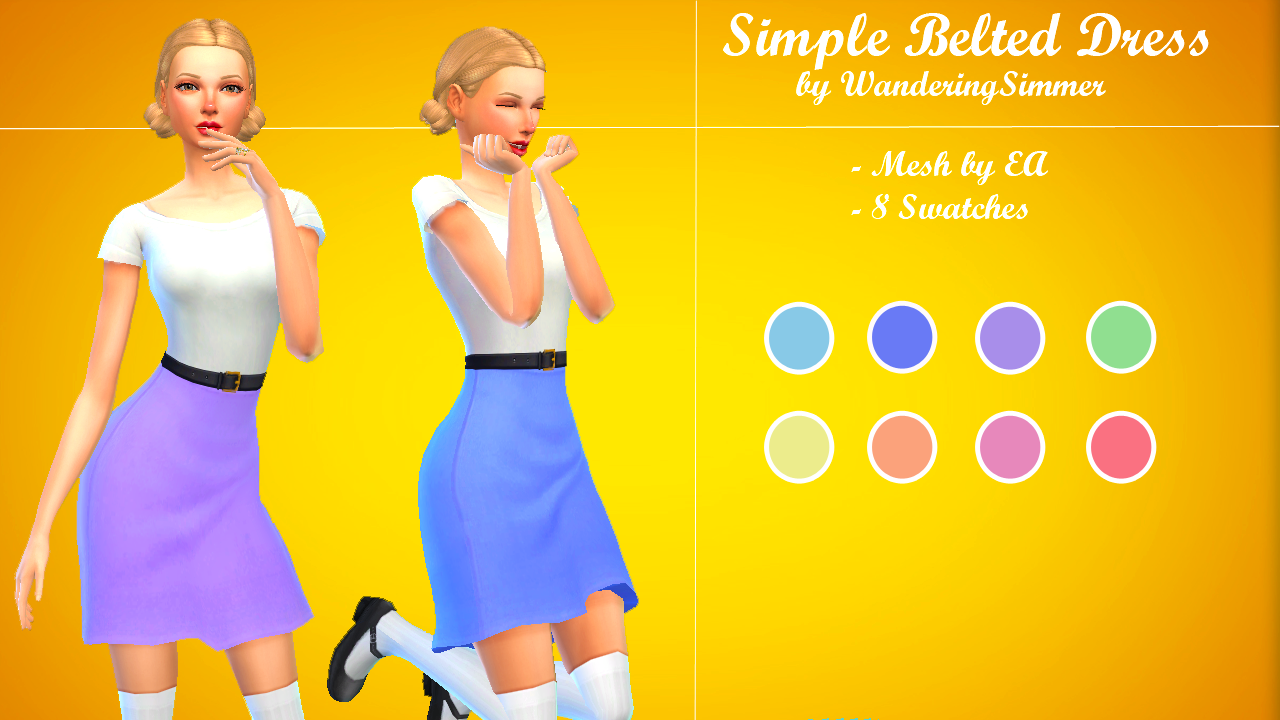 A simple belted dress using an EA mesh and textures. ♥

Base game compatible - 8 Swatches - Only Skirt Changes ColourTOU: 

Do not reupload to other sites or claim as your own. 



Please tag #wanderingsimmer if you use them so I can ♥ it!Download Dress: Simfile