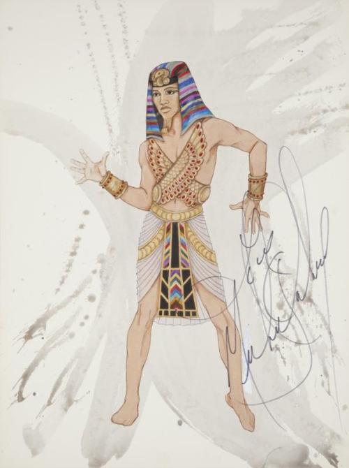 An original pencil and gouache on board costume design of the male  dancer costume for Michael Jackson&rsquo;s video of &ldquo;Remember the Time.&rdquo;  Signed in black marker &ldquo;Love Michael Jackson.&rdquo;