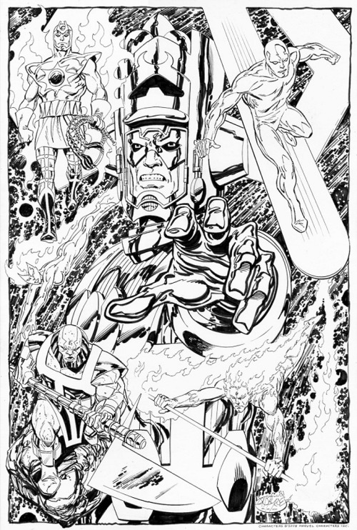 Galactus and his heralds - Silver Surfer, Firelord, Terrax, Nova &amp; Air-Walker commission by John Byrne. 2008.
