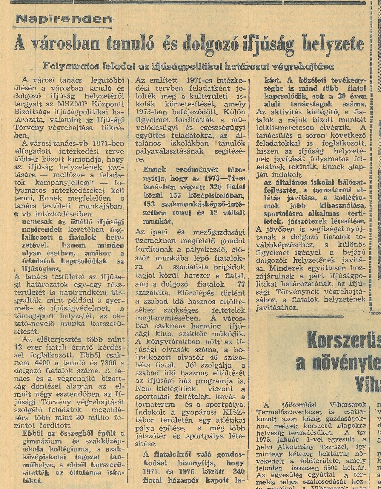 Előterjesztés a fiatalokról.Orosházi Hírlap, 1975. március 6.