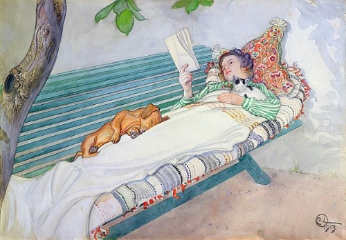 theangelicaus:

Woman lying on a Bench - Carl Larsson, 1913.