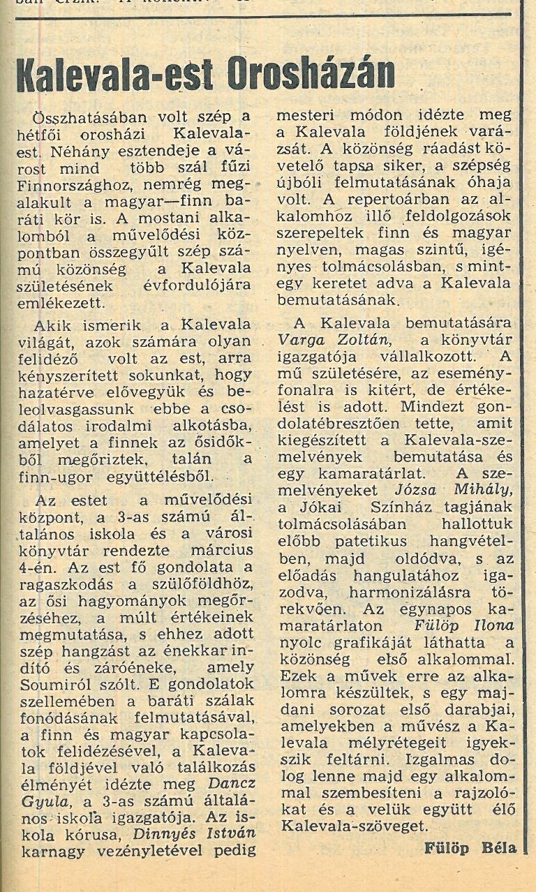 Kalevala est.Békés Megyei Népújság, 1985. március 7.