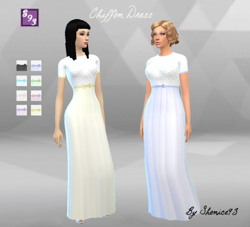 Chiffon Dress
Standalone item
8 colors
For some reason I couldn&#8217;t change the tags for this, so if you want to wear as formal, you&#8217;ll have to delete the formal tag in CAS
Download