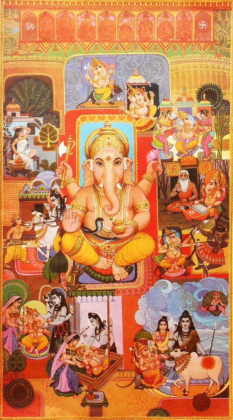 hinducosmos:  Ganesha Leela Over 40 Years Old Print (via ebay:  antiquestore13)