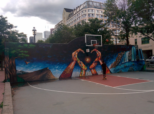 Basketball court mural
