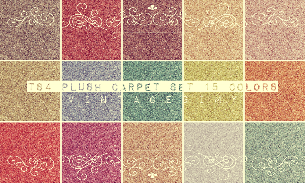 Plush Carpet Set 15 ColorsSo here is my first floor set. Yes! it&#8217;s carpet lol. I never understood why EA packed the sims 4 with only 2 carpet selections..&#160;? Anyway here&#8217;s a lovely set of 15 newly made textured carpets by me. These will help make the cozy little homes feel more like home.-NOTE- All come in one file. These are not overrides. In the download file there is a preview with and without my filters. Download- | Dropbox | Plush Carpet Set 15 ColorsCredit: Sims 4 StudioPlease do not reupload or claim this as your own!Hope everyone enjoys the set! ♥♥♥