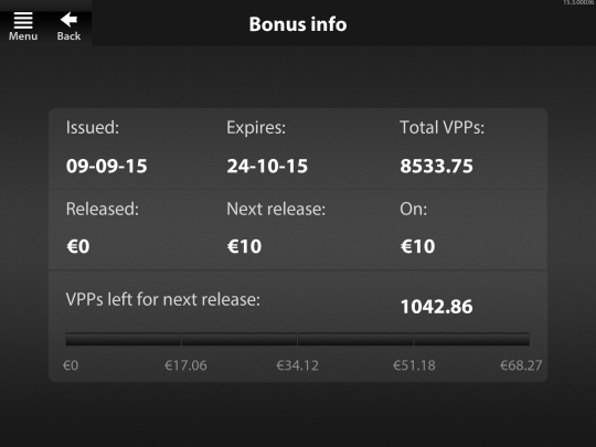 image of Betfair.com app bonus info page with progress indicator