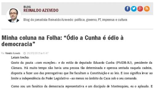 Em maio de 2015, Azevedo “aplaudia” Cunha.