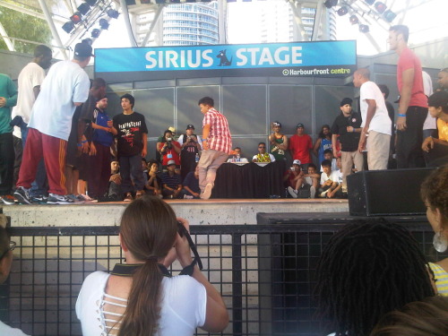 Harbourfront Centre Sirius Stage: Beats, Breaks and Culture final battle between Ground Illusions and FAM. Noah Ing taking the stage (Toronto, Sunday) 20100711&#160;1750