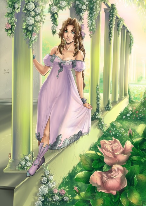 yelyahquinn:  Posting something somewhat new, for a change. Lovely colors in this. Aerith, by Autumn-Sacura. 