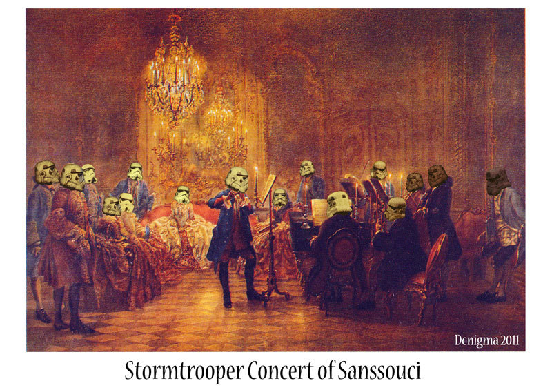 Stormtrooper Concert of Sanssouci

The Flute Concert of Sanssouci by Adolph von Menzel, 1852, depicts Frederick playing the flute in his music room
