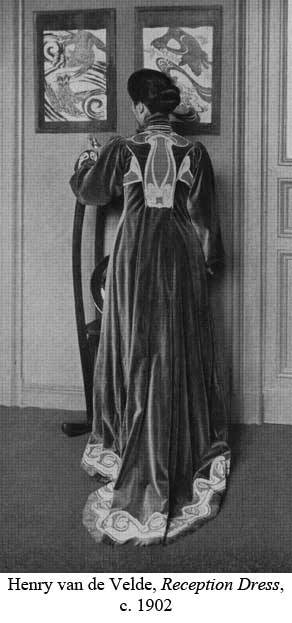 design-is-fine:

Henry van de Velde, fashion design, 1902

Maria Sèthe, wearing a dress designed by her husband, architect Henry van de Velde. It was designed to match the interiors in their home.

