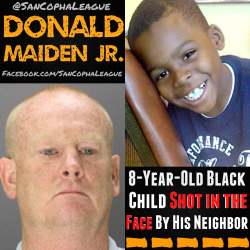 herdreadsrock:  sancophaleague:Donald Maiden Jr. is an 8-year-old Black kid from Dallas who was playing tag outside his apartment complex when Brian Cloniger, a 46-year-old white Man Shot him in the face. Donald was in critical but stable condition in