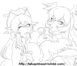 tahuprimeart:  Nearly finished sketch lines for an Etotama double paizuri. I’ll have this finished and colored in a few days. Commissions are OPEN! Just ASK!
