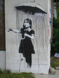 beautyinthebeast:  Banksy, the street artist Banksy is a England-based graffiti artist, political activist, film director, and painter. His satirical form of street art and subversive epigrams combine irreverent dark humor with graffiti done in a distinct