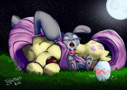 Judy and Fluttershy are just a bit tired after hiding eggs for the community center’s Easter Egg hunt, but they wanted to wish you a Happy Easter nonetheless.If you like what we do, please consider supporting us on patreon. One dollar gets you access