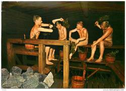 Finnish men in the sauna, via Delcampe.