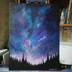 sushiflavour:  juliabulletblog:Galaxy sky acrylic painting :) I was making video process but my phone turned off..so I have not whole process video. I think I won’t share this..   Beautiful