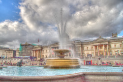 throughthenakedlens:  Trafalgar Square Fountains, London.Multiple Exposure HDR.October, 2010. More of my HDR Photography on Facebook.  soooooooooo cool. i&rsquo;m so sad i lost all my pictures of england. just a perfect reason to go back *nods*